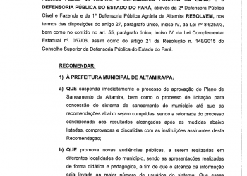 MPPA, DPU e DPE recomendam suspensão da privatização da água em Altamira