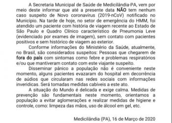 Secretário de Saúde desmente boatos de coronavírus em Medicilândia