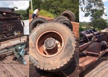 Caminhão fica completamente destruído após bater em mureta em Rurópolis