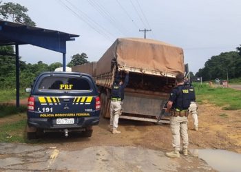 PRF apreende 51,11 m³ de madeira sendo transportada ilegalmente em Santarém, no Pará.