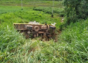 Caminhão carregado com bebidas tomba em um loteamento de Altamira, no PA