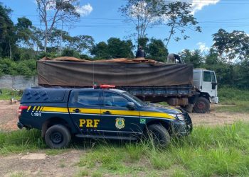 Caminhão adulterado e carregado de madeira sem documentação é apreendido pela PRF na BR-163