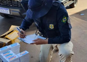 Celulares e acessórios transportados sem nota fiscal são apreendidos pela PRF, em Brasilândia do Tocantins — Foto: Divulgação/PRF