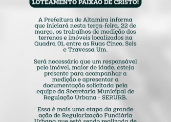 Prefeitura de Altamira começa regularizar terrenos do bairro Paixão de Cristo