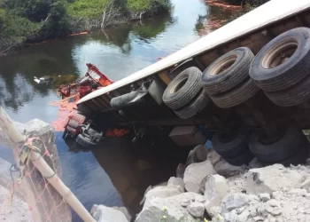 Caminhão carregado de tomate cai na cabeceira do rio Caeté — Foto: Reprodução