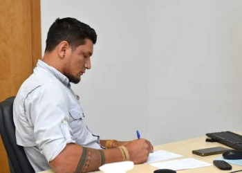 O coordenador-geral de Índios Isolados e de Recente Contato da Funai, Geovanio Pantoja Katukina, durante participação remota em audiência pública — Foto: Victor Peres/Funai