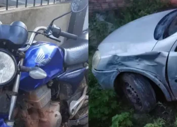 Testemunhas ajudaram a polícia a localizar o carro envolvido no acidente, abandonado pelo motorista em um terreno baldio (Divulgação)