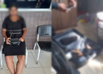 Ranielle Pereira Silva, de 23 anos e a mala que foi encontrada. Foto: Reprodução/PM
