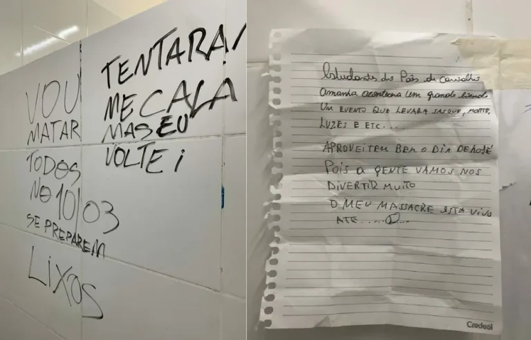 Ameaças de massacre deixadas no Colégio Estadual Paes de Carvalho, em Belém — Foto: PC/PA