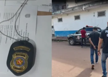 Distintivo foi apreendido e o suspeito preso, em Itaituba. — Foto: Reprodução / Tv Liberal