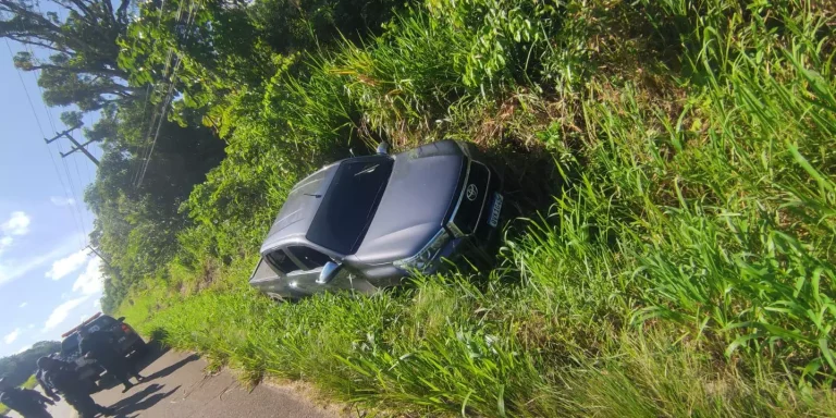 Ao fugir da Polícia Militar, homem que dirigia uma picape roubada em Belém capota na BR-316, em Santa Izabel do Pará (Divulgação)