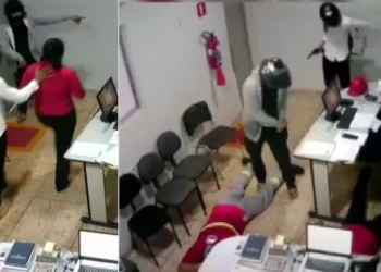 Suspeitos rendem funcionários e agem em poucos minutos. (Reprodução / Giro Portal)