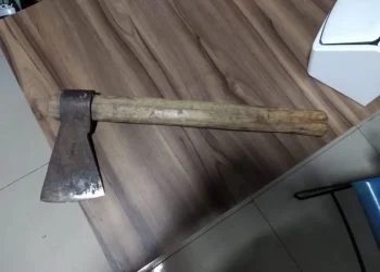 Machado utilizado pelo homem para atacar policiais. — Foto: Ascom PMPA
