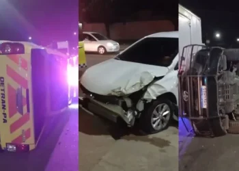 Viatura do Detran capota após colisão com veículo particular em Castanhal — Foto: Reprodução/Redes Sociais