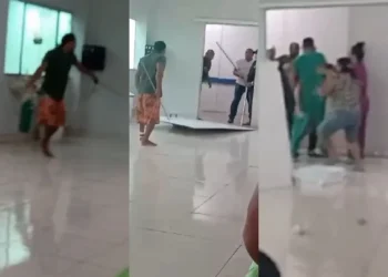 Pacientes ficam assustados com quebra-quebra feito por homem em surto em UPA de Abaetetuba, no Pará — Foto: Reprodução