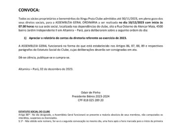 Edital de Convocação do Xingu Praia Clube