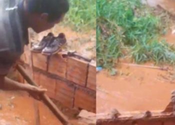 Em Medicilândia, homem quebra muro da casa para escoar água acumulada após chuva forte