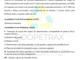 CONVOCAÇÃO: Assembleia Ordinária e Extraordinária da COOPETRAX