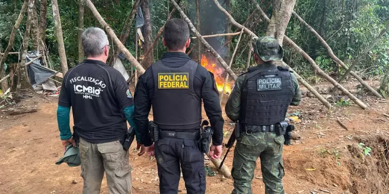 A Polícia Federal e o ICMBio fecharam garimpos ilegais que traziam risco às linhas de transmissão de energia elétrica em Parauapebas e Curionópolis, no Pará (Foto: PF de Marabá)