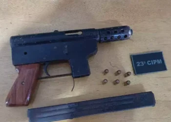 A arma de fogo, seis projéteis e um carregador, que estariam com o suspeito, foram entregues na delegacia local. (Reprodução / Correio de Carajás)