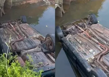Carro cai em canal durante ‘aula’ de direção, em Castanhal