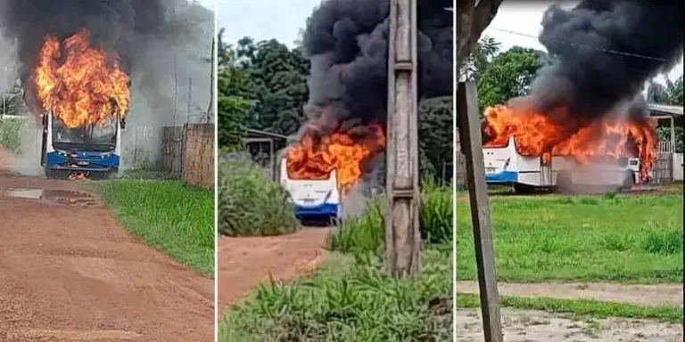 Ônibus escolar pegou fogo na comunidade João Pereira, mais conhecida como JP, na região do Planalto da Rodovia Santarém Curuá-Una (PA 370), aproximadamente 25 km distante de Santarém (Divulgação/Jornal O Impacto)