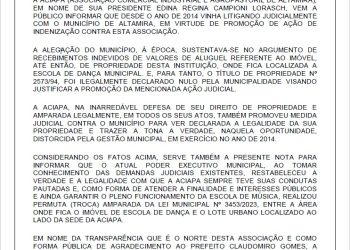 Nota de esclarecimento da ACIAPA à sociedade altamirense