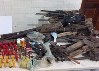 Suspeito foi denunciado por ameaçar vizinhos com armas de fogo. Ele negou possuir armamentos, mas foi flagrado durante buscas. — Foto: Ascom/PM