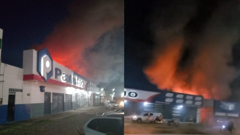 Loja onde o incêndio foi registrado, com labaredas e fumaça alta. — Foto: Reprodução / TV Liberal