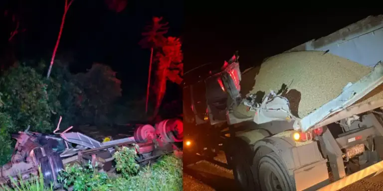 O caminhão tombou às margens da BR-136, no distrito de Moraes Almeida, em Itaituba. O caso teria ocorrido quando carreta branca carregada de soja, supostamente, teria desviado de um buraco na pista, ocasionando o tombamento do caminhão. (Reprodução / Portal Giro)