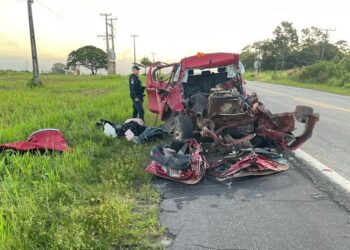 Dianteira do carro ficou destruída após colisão com traseira de caminhão, no PA. — Foto: Reprodução / Redes sociais
