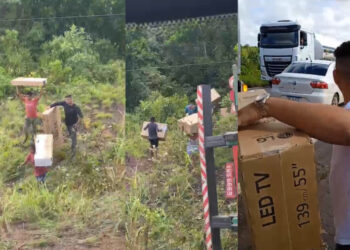 Caminhão tomba e população saqueia carga em Mãe do Rio, no Pará
