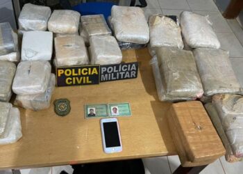 28 quilos de maconha, embalados e ocultos nas mochilas de viagem.