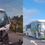Acidente entre ônibus e caminhão é registrado no trevo de Santa Maria do Pará, na BR-316