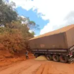 Medicilândia: Carreta carregada de grãos tomba e interdita a rodovia Transamazônica