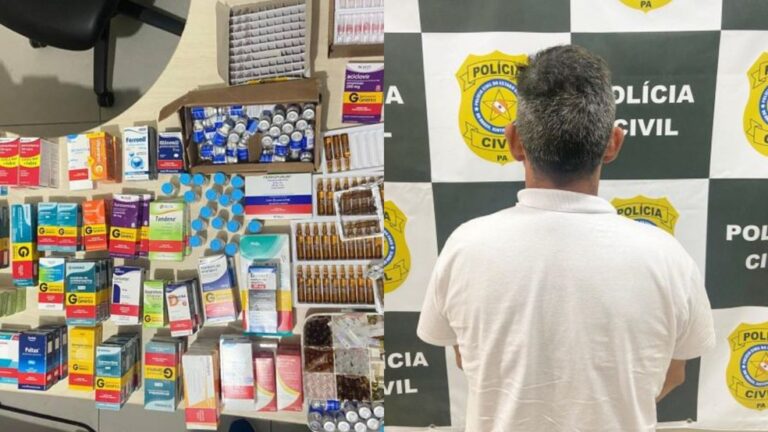 Medicamentos apreendidos foram encontrados em posse do homem. — Foto: Ascom PC / PA