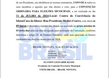 Brasil Novo: Edital de Convocação PSD – “Convenção Ordinária para Eleições Municipais”