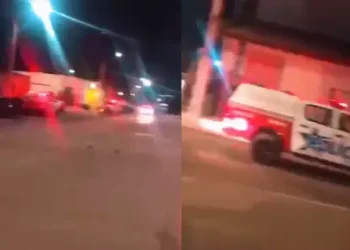 Foto da movimentação da Polícia Militar após a troca de tiros entre o suspeito e os agentes da Polícia Civil (Imagem: Redes Sociais)