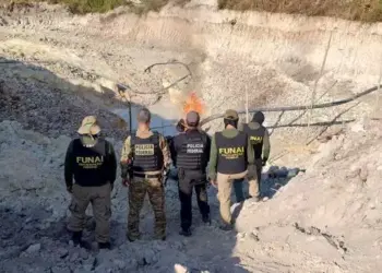 Agentes da PF e Funai no local onde funcionava os garimpos (Foto: Polícia Federal)