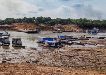 Seca extrema prejudica navegabilidade em Terra Santa, no oeste do Pará — Foto: Francisco Santos
