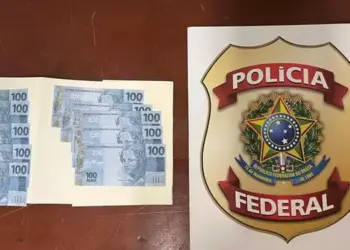 As 10 cédulas falsas de 100 reais serão enviadas para análise da perícia da Polícia Federal (Foto: Divulgação/Polícia Federal)