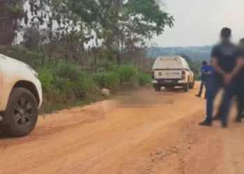 Polícia Científica removendo o corpo da vítima. (Foto: Portal Pebão)