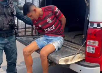 Israel Silva dos Santos, de 24 anos foi preso suspeito de tentativa de feminicídio em Monte Alegre — Foto: Divulgação