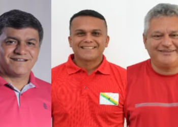 Atual prefeito de Muaná, Biri Magalhães (PSC), prefeito eleito Birizinho e o vice Gilmar Nunes. — Foto: Reprodução/TSE