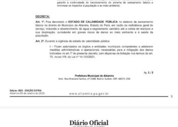 Prefeitura de Altamira declara estado de calamidade pública no sistema de saneamento básico