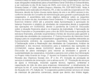 Edital de Convocação: Cooperativa Mista dos Garimpeiros da Ressaca, Itata, Galo, Ouro Verde e Ilha da Fazenda – COOMGRIF
