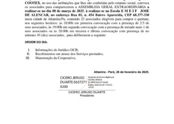 Edital de Convocação: Cooperativa de Transporte Escolar do Xingu & Região – COOTEX