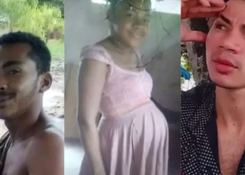 A imagem em destaque mostra o suspeito (à esquerda), a irmã dele (no meio) e o cunhado (à direita). (Foto: Reprodução | Correio de Carajás)