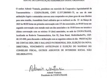 Edital de Convocação para Assembleia Geral Ordinária: Cooperativa Agroindustrial da Transamazônica – COOPATRANS