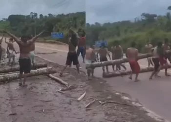 O protesto, que voltou por volta das 10h30 desta quarta-feira (26), é contra a Lei 14.701/23. (Reprodução/Redes Sociais)